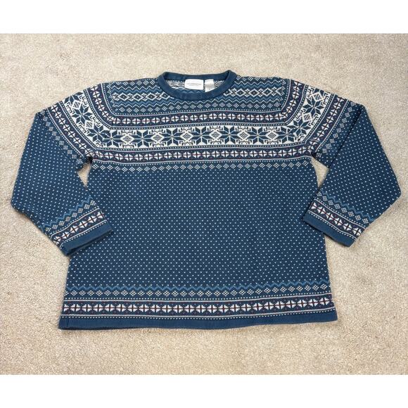Liz Claiborne Vintage 90s 00s Crew Neck Fair Isle Cotton Sweater Size XL - Picture 1 of 5